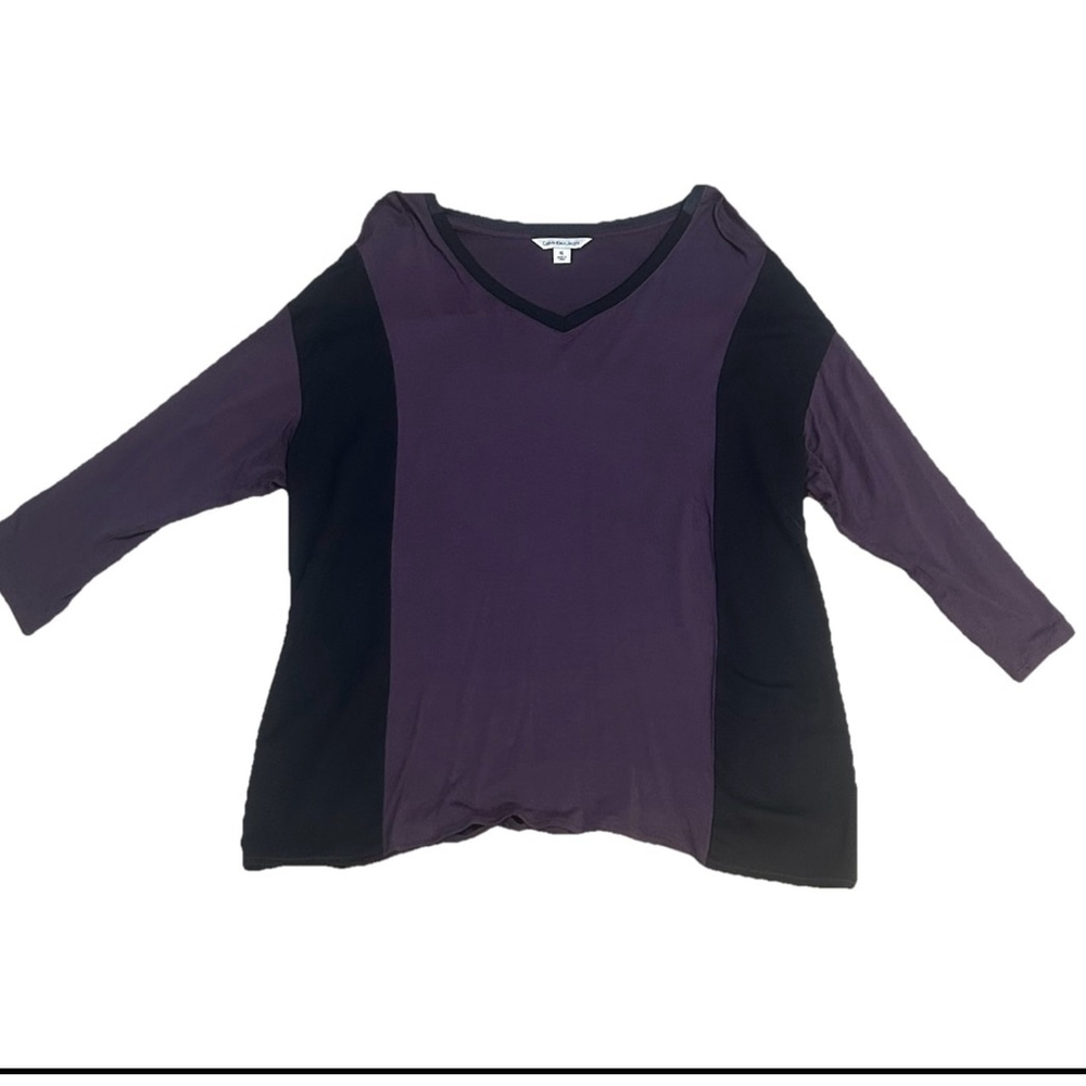 Women's Calvin Klein Top XL Purple Black Long Sleeve V-Neck LP